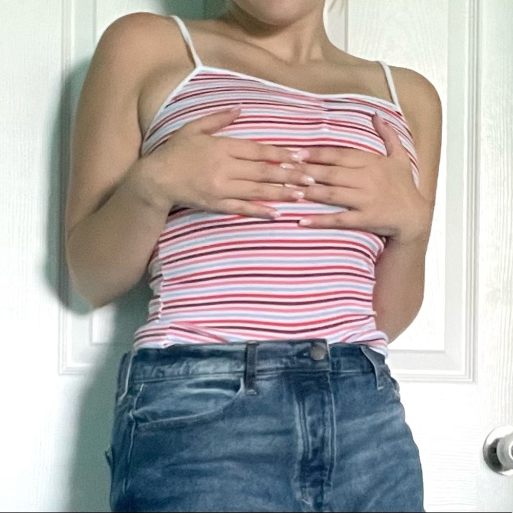 red, white, and blue stripped tank
